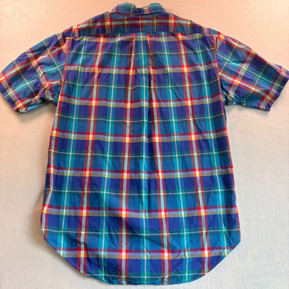 Polo Ralph Lauren Mens Classic Fit Plaid Short Sleeve Button Down Shirt Blue M